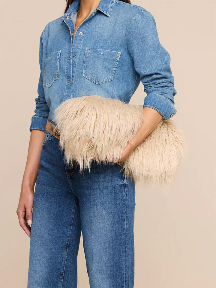 Adelina Faux Fur Clutch in Biscuit