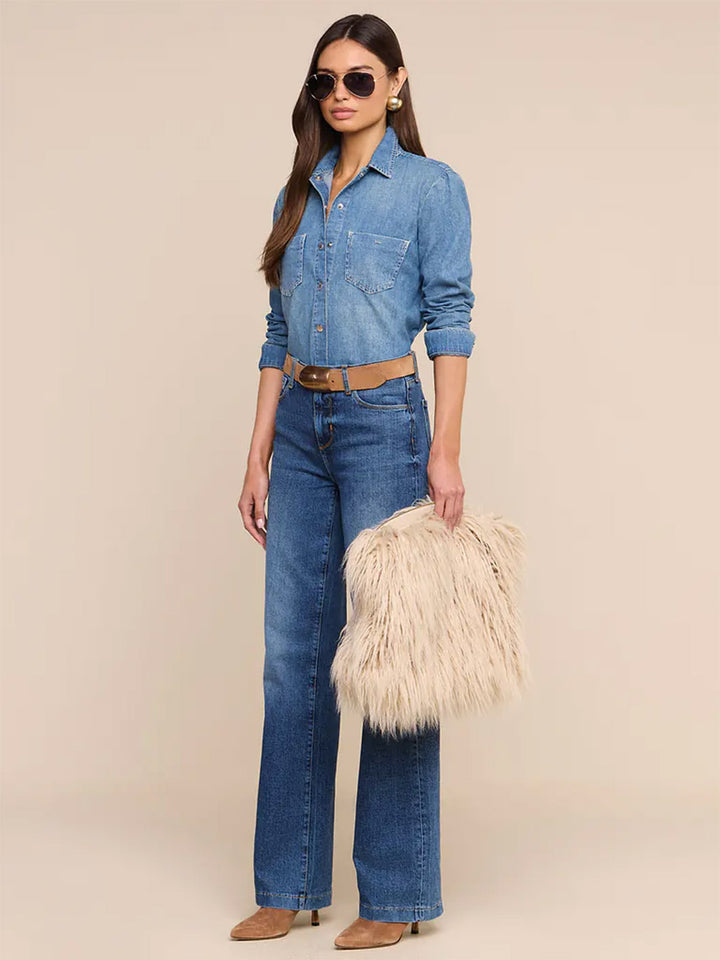 Adelina Faux Fur Clutch in Biscuit