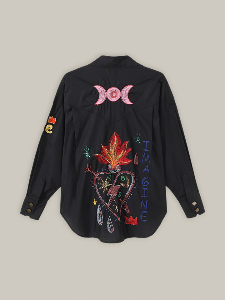 Adelyn Denim Embroidered Shirt in Black