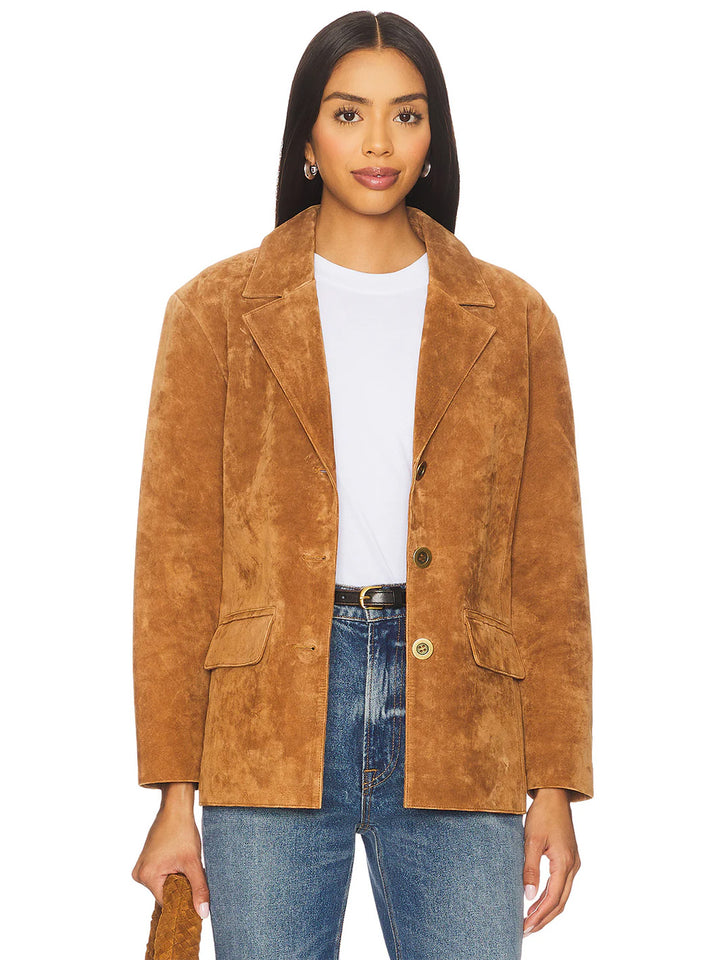 Atlas Suede Boyfriend Blazer in Camel