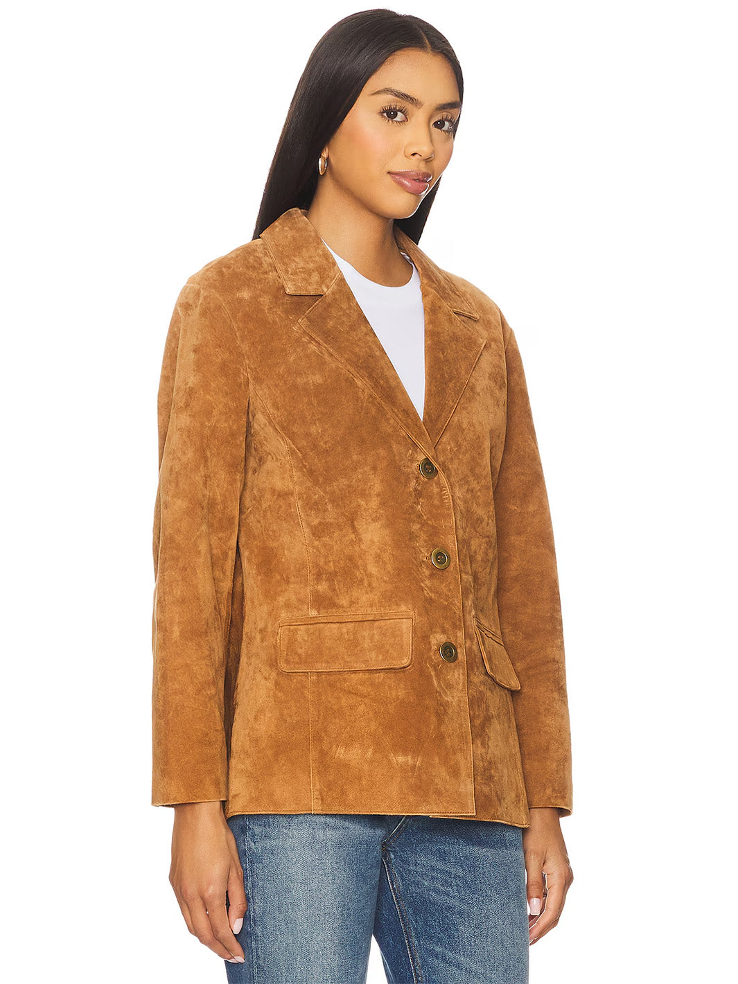 Atlas Suede Boyfriend Blazer in Camel