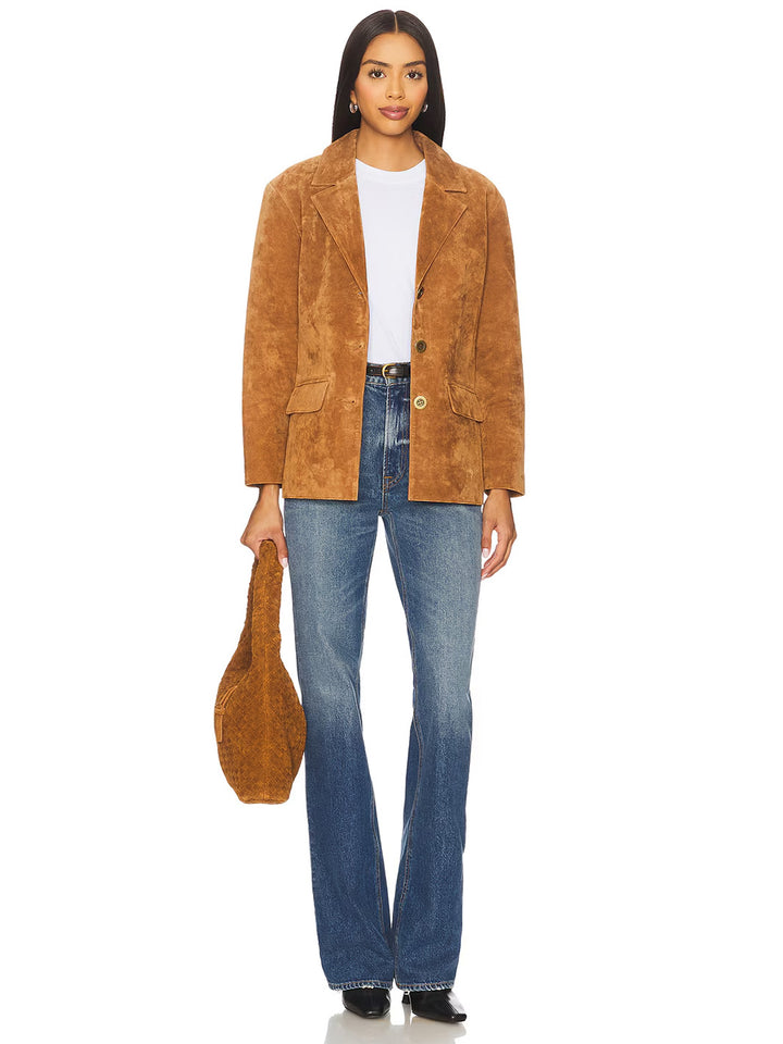 Atlas Suede Boyfriend Blazer in Camel