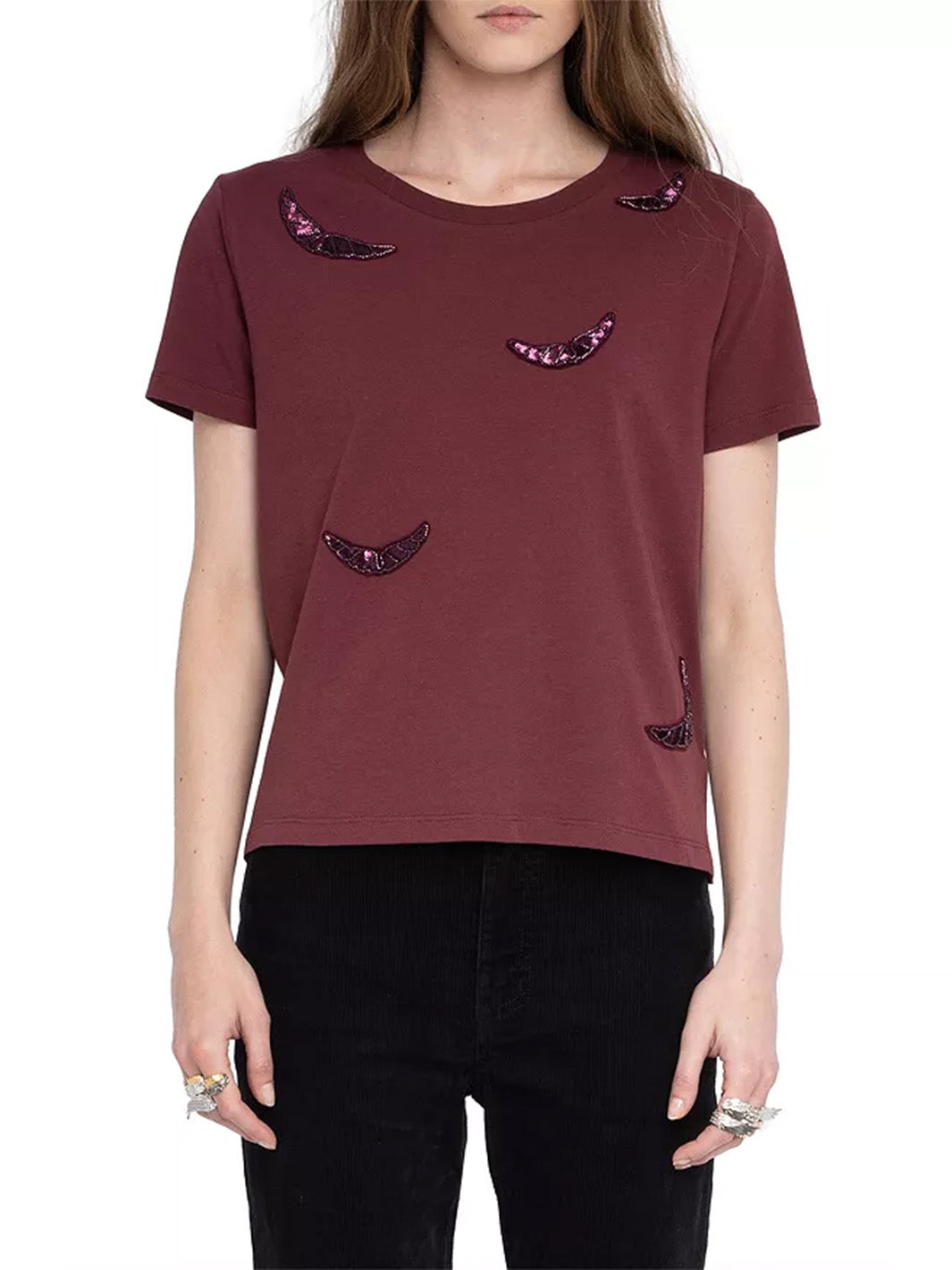 Zadig ＆ Voltaire ジャディック スウェットシャツ　ワインレッド Zadig & Voltaire Womens Comfy Foil Skull Full Zip Up Hoodie