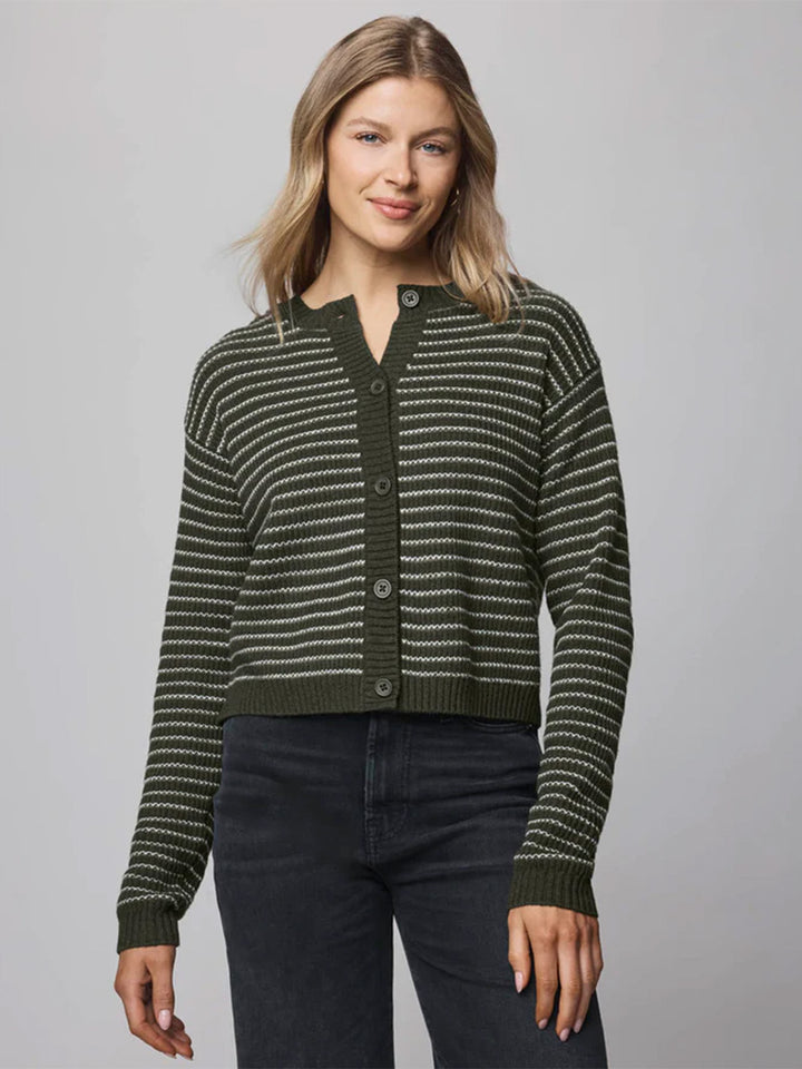 Amber Stripe Crop Cardigan in Green Spruce/Oak