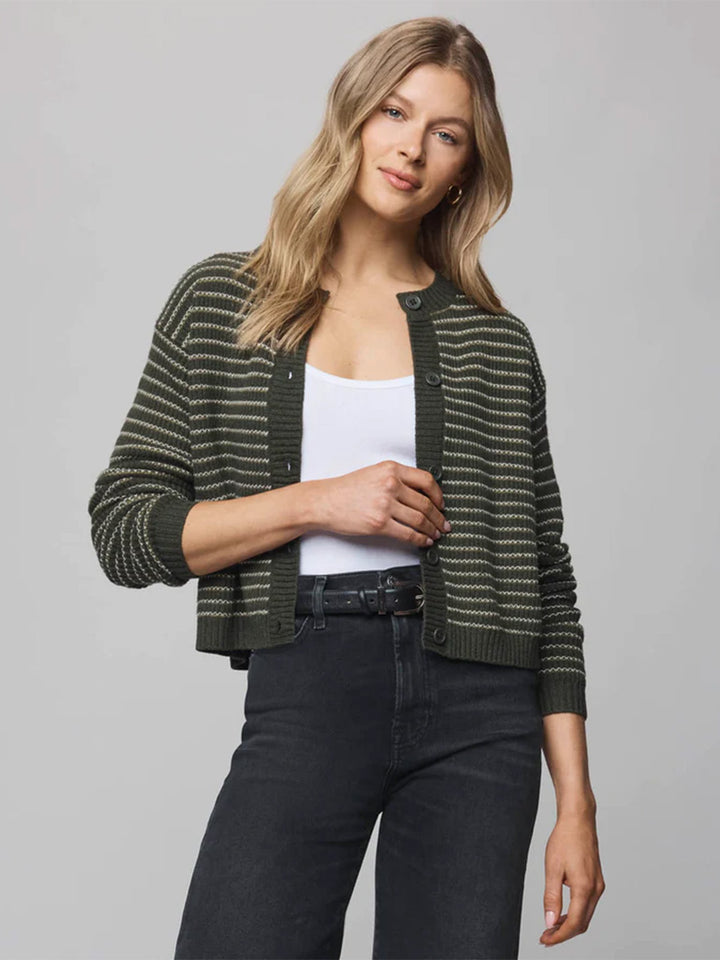 Amber Stripe Crop Cardigan in Green Spruce/Oak
