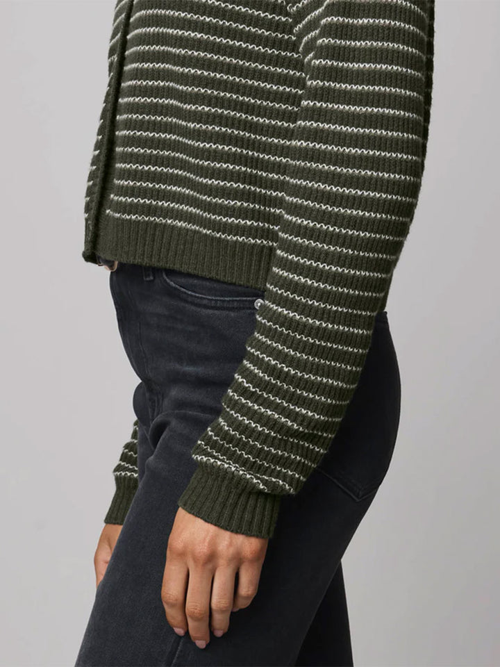 Amber Stripe Crop Cardigan in Green Spruce/Oak