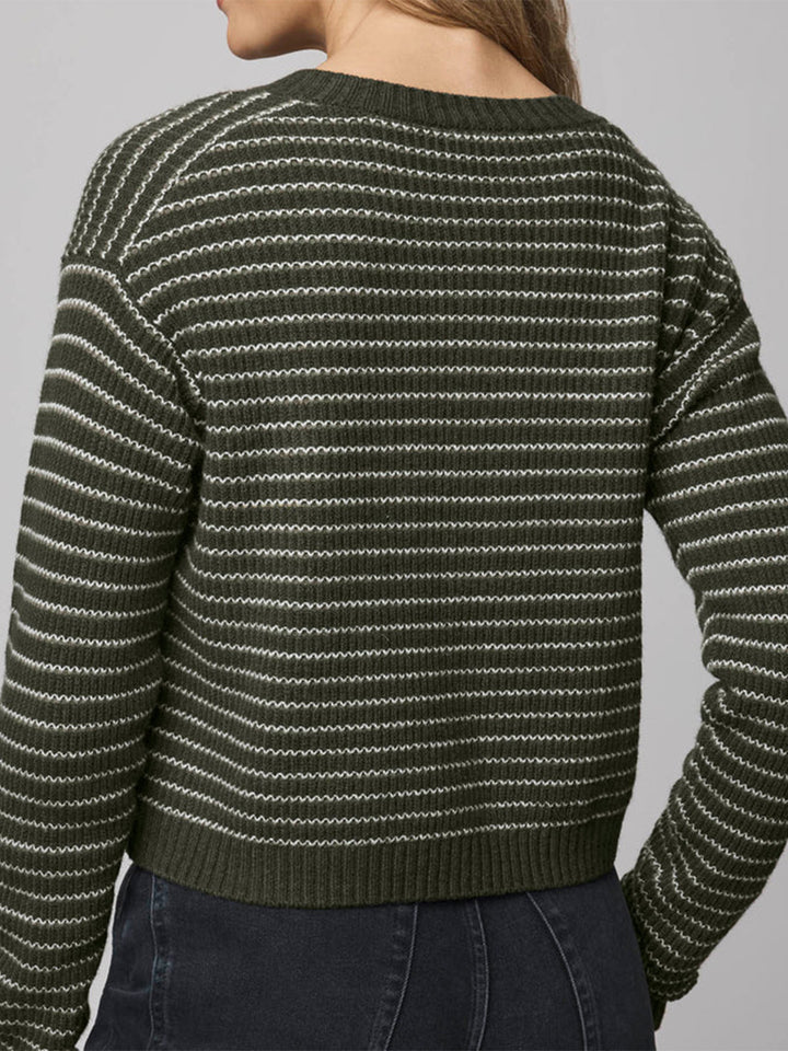 Amber Stripe Crop Cardigan in Green Spruce/Oak