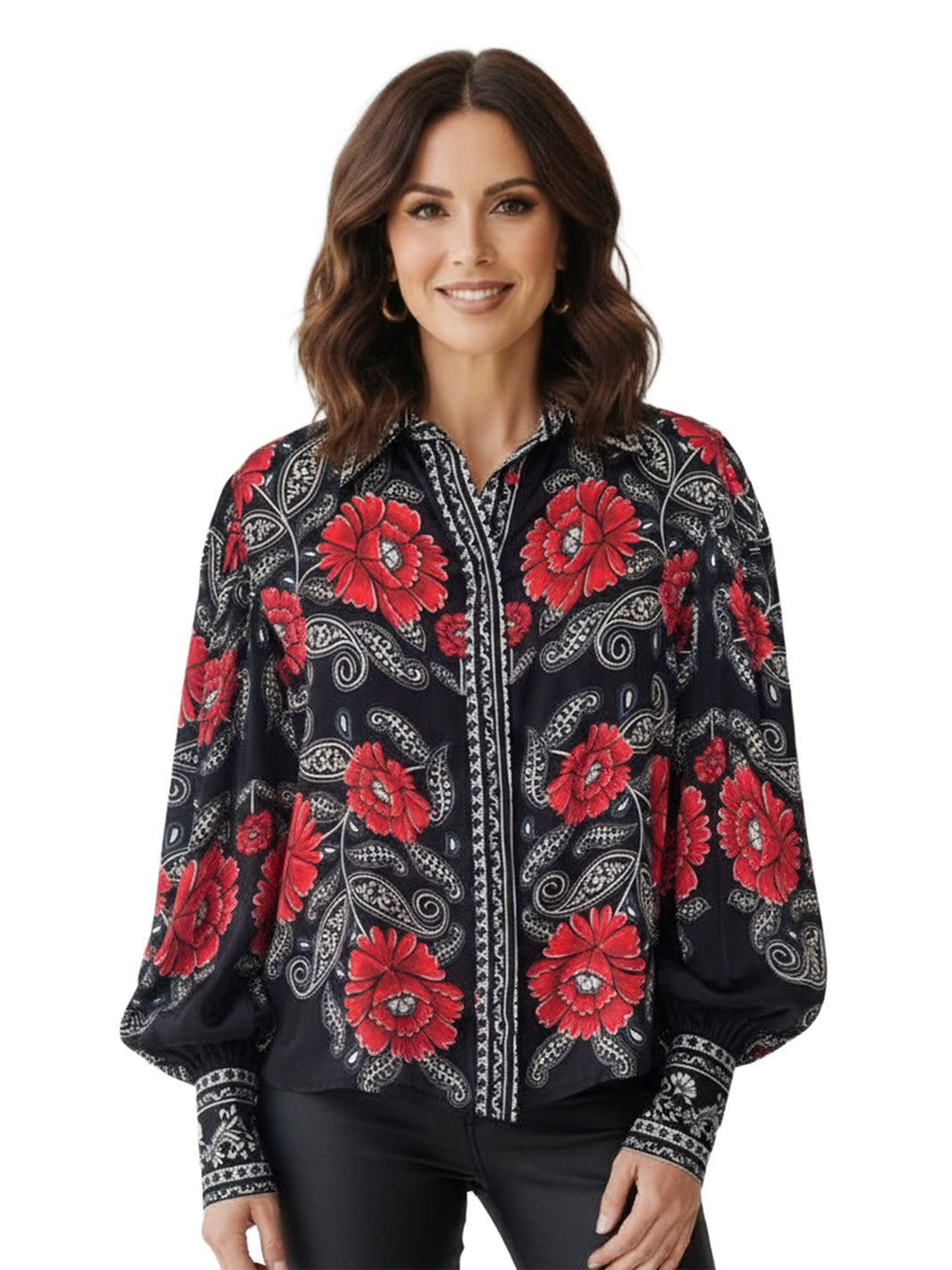 Ani Floral Blouse w/ Cuff in Aster