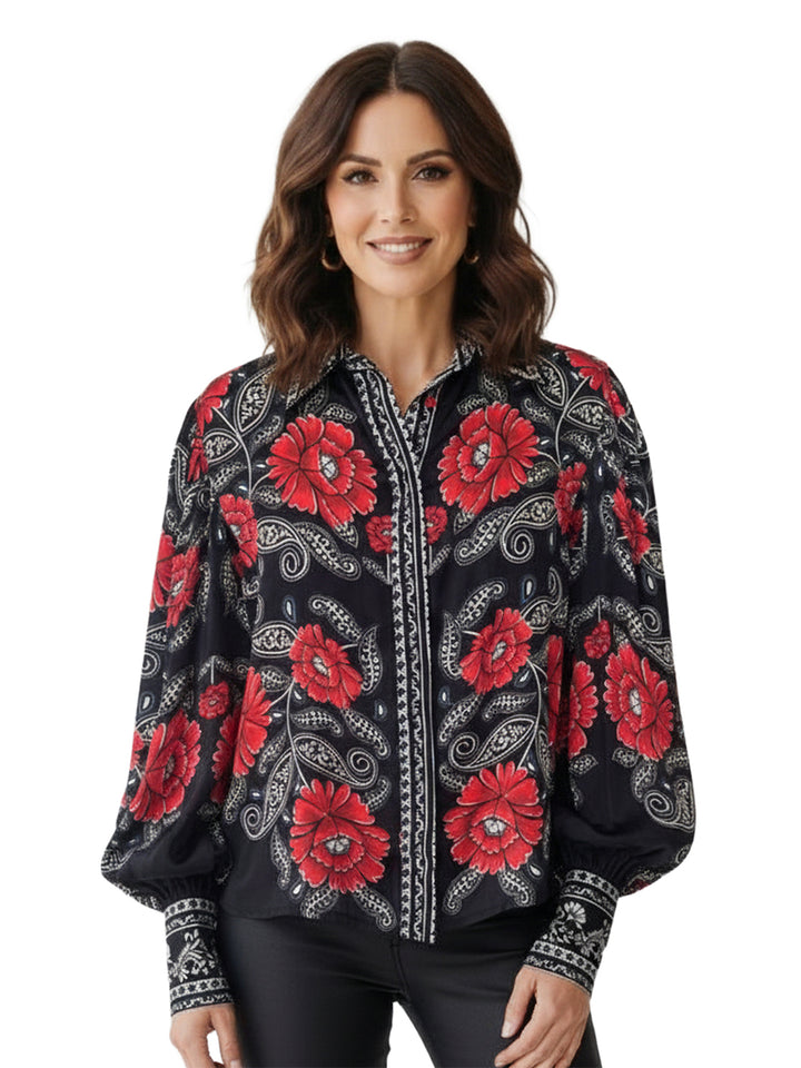 Ani Floral Blouse w/ Cuff in Aster