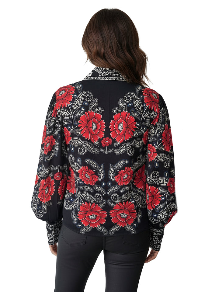 Ani Floral Blouse w/ Cuff in Aster