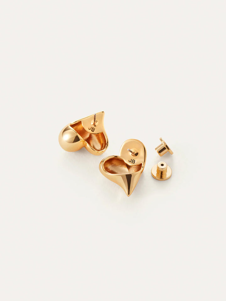 Art Heart Button Earrings in Gold
