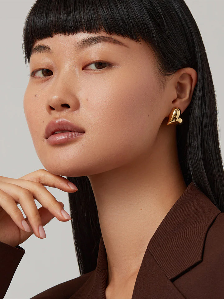 Art Heart Button Earrings in Gold