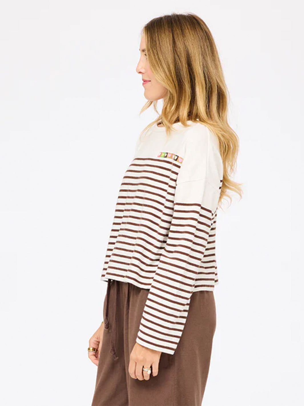 Artist Long Sleeve Stripe Tee in Caramel Earth - Cloud