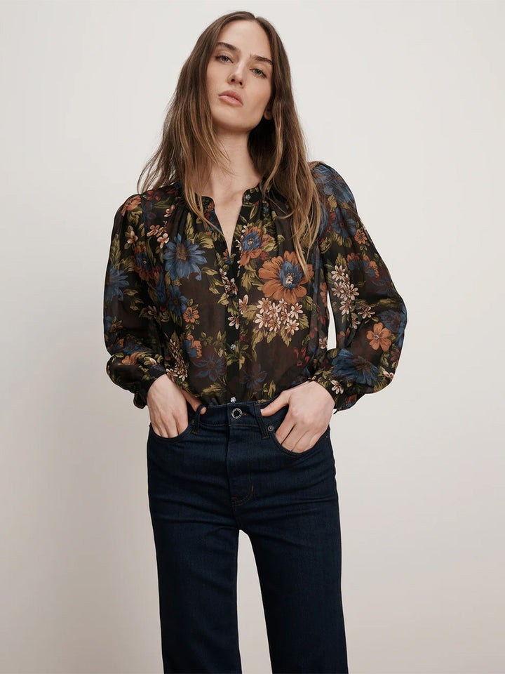 Ashlynn Silk Blouse in Black Floral