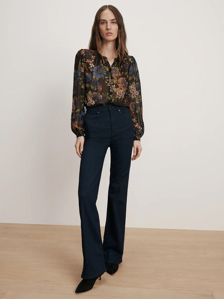 Ashlynn Silk Blouse in Black Floral