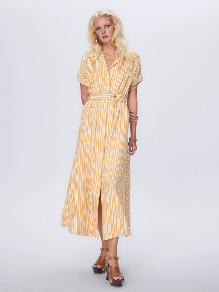 Astraea Lurex Belted Maxi Dress in Golden Nugget