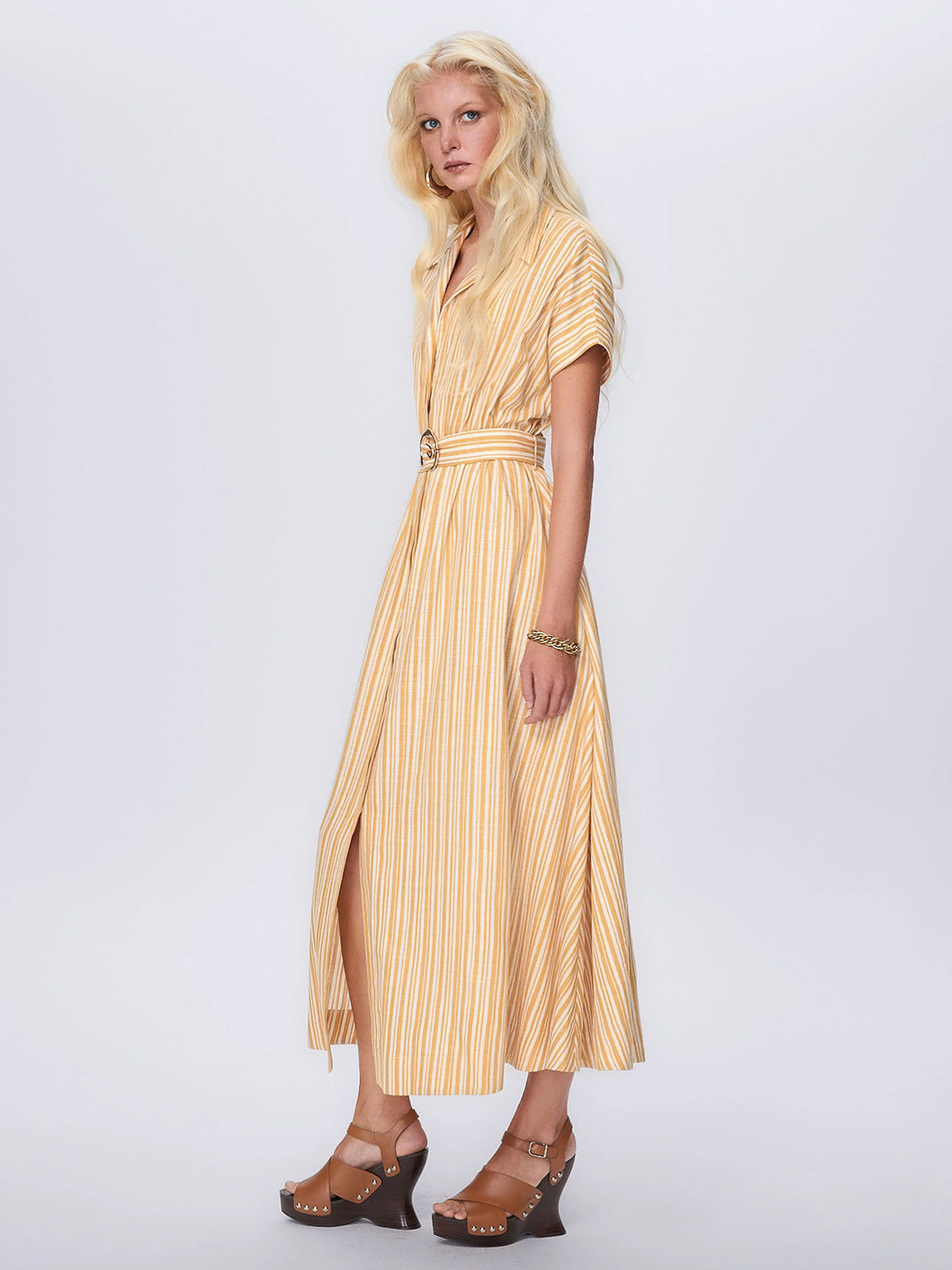 Astraea Lurex Belted Maxi Dress in Golden Nugget