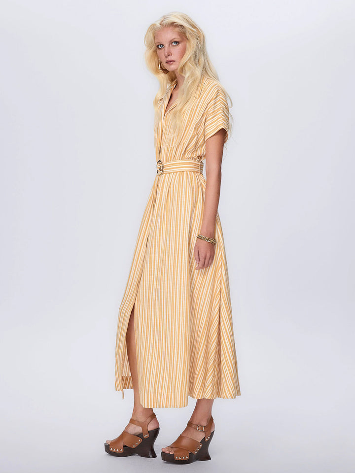 Astraea Lurex Belted Maxi Dress in Golden Nugget