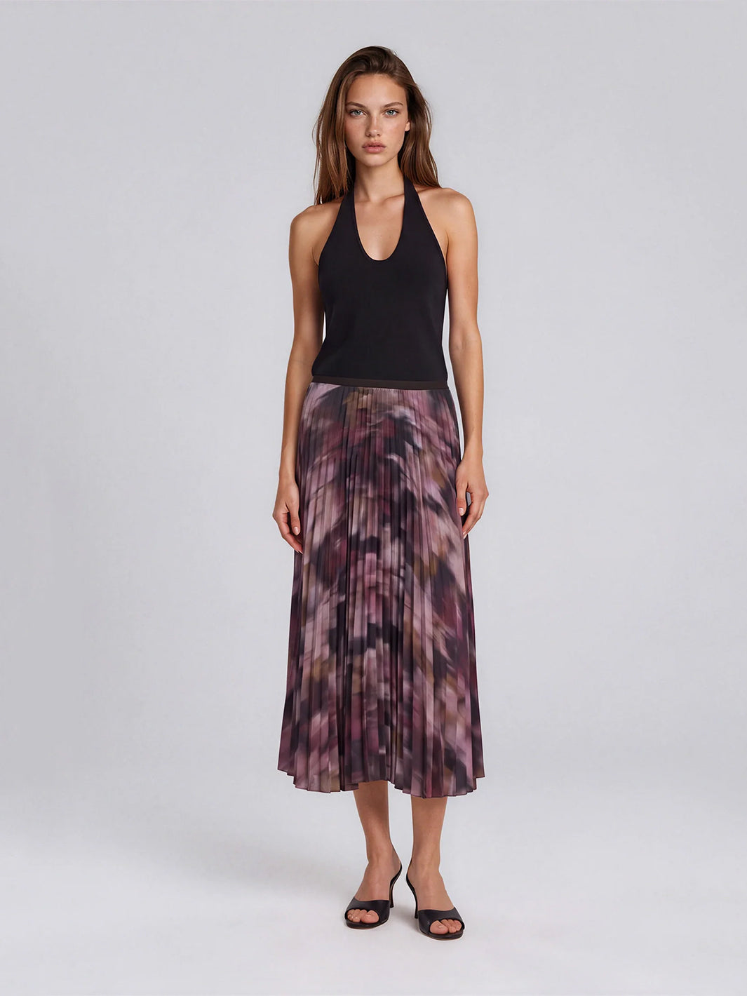 Autumn Bloom Pleated Skirt in Mauve Floral