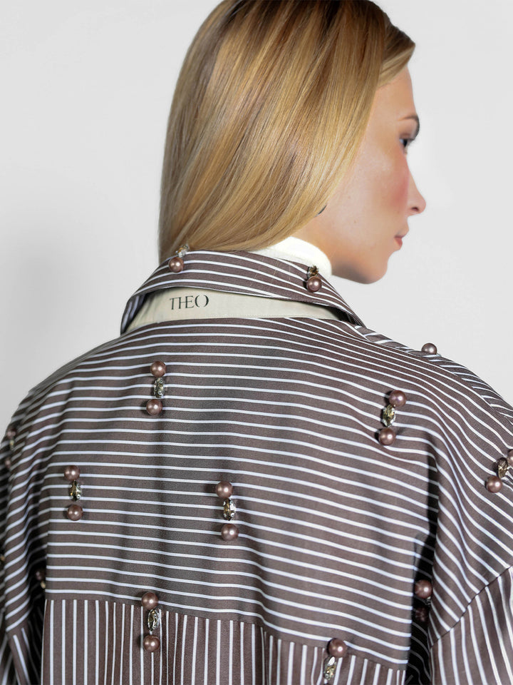 Echo Stripe Crystal Boyfriend Shirt in Huckleberry
