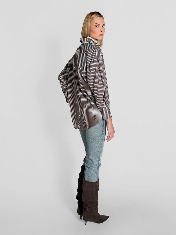 Echo Stripe Crystal Boyfriend Shirt in Huckleberry