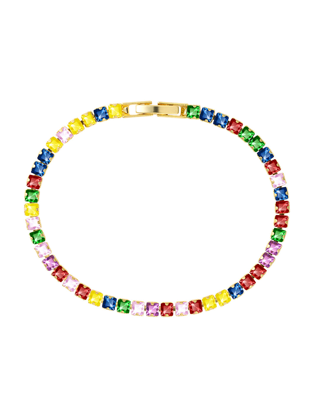 Multicolor Narrow Tennis Bracelet in Gold