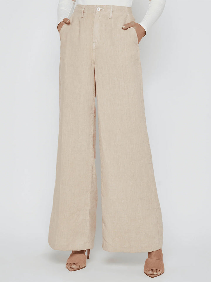 Brie High-Rise Wide Leg Linen Pant in Doeskin