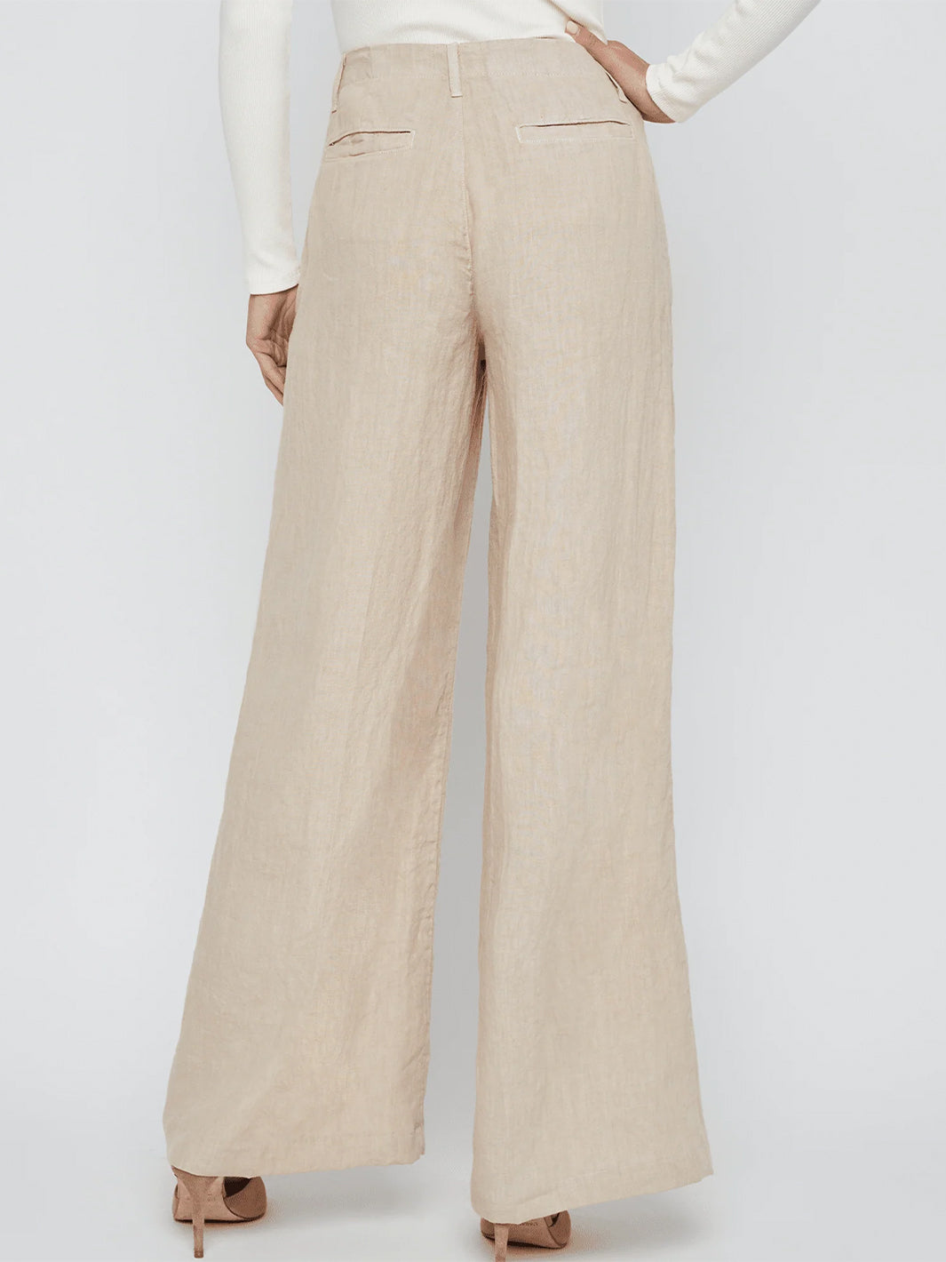Brie High-Rise Wide Leg Linen Pant in Doeskin
