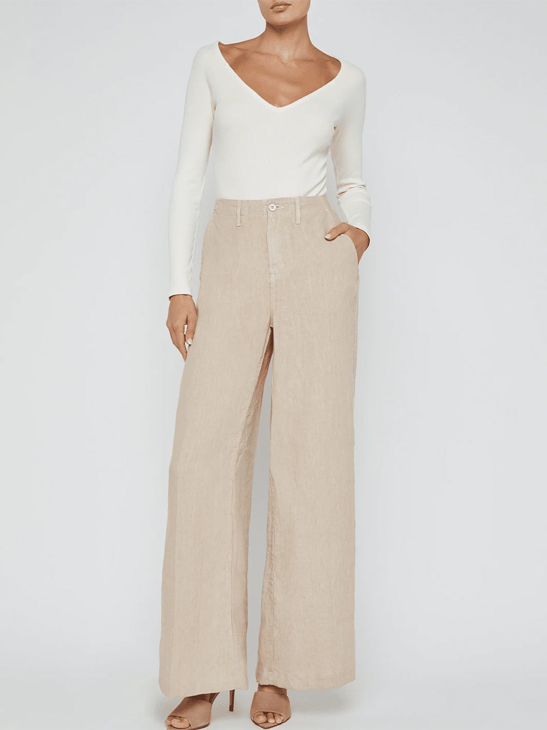 Brie High-Rise Wide Leg Linen Pant in Doeskin