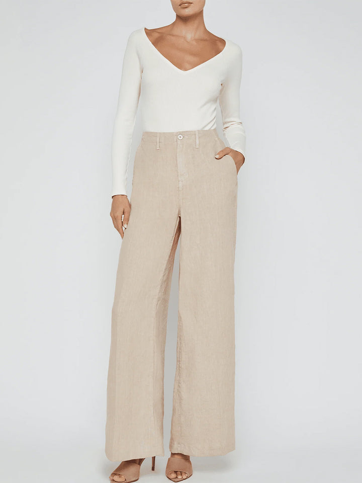 Brie High-Rise Wide Leg Linen Pant in Doeskin