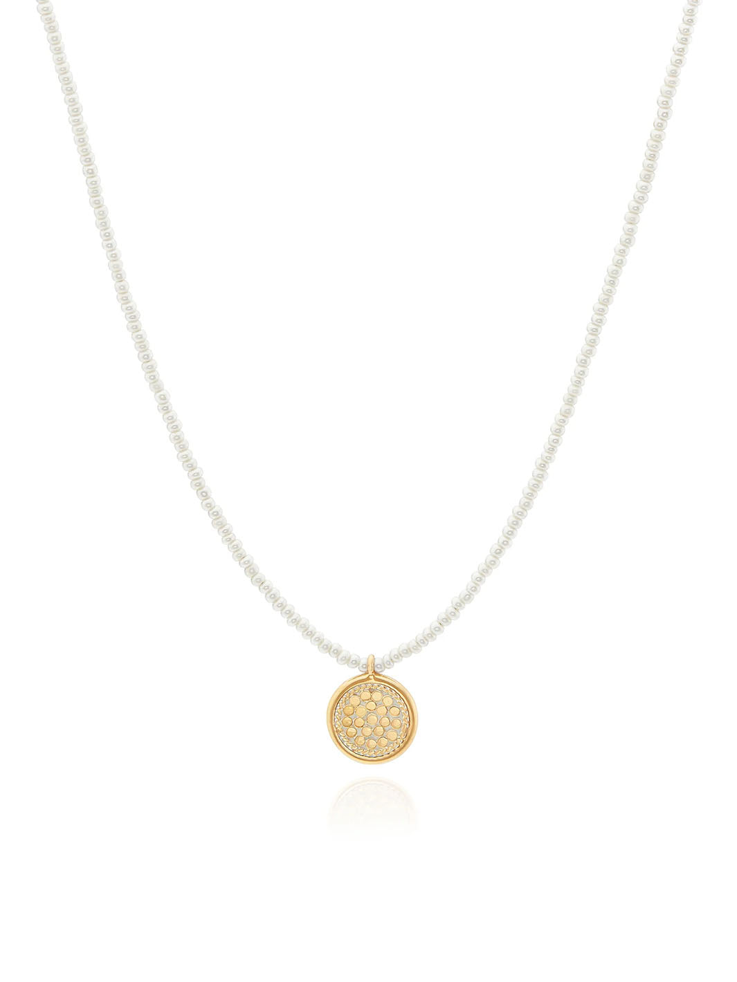 Beaded Pearl Circle Pendant in Gold