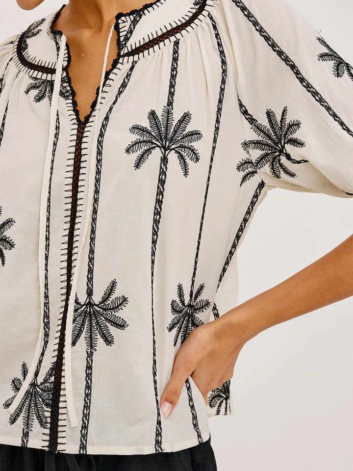 Belina Top in Embroidered Palm