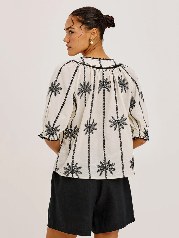 Belina Top in Embroidered Palm