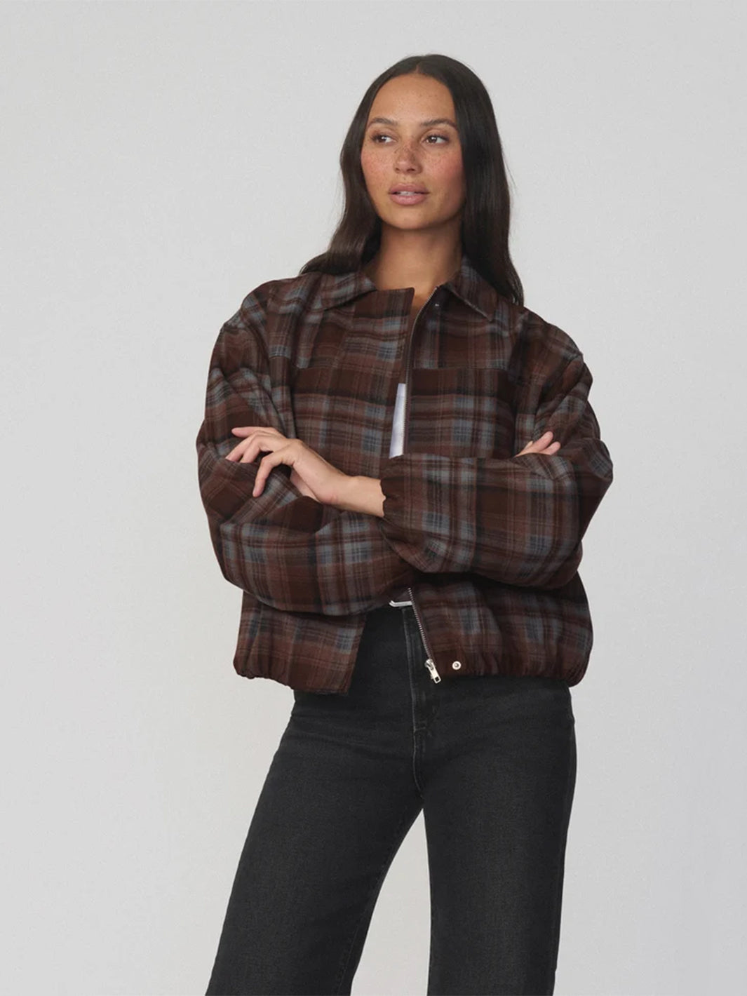 The Bella Bomber Jacket in Brown/Blue