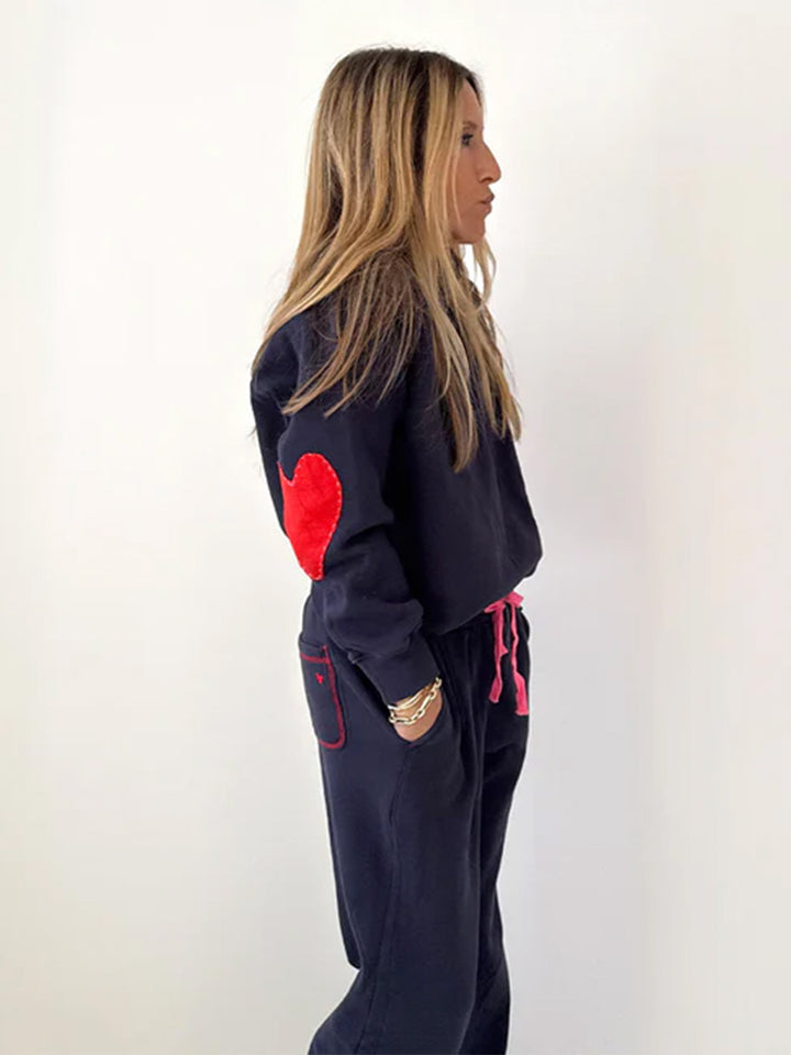 Zoom Benton Imperfect Heart Patch Sweatshirt in Indigo Blue