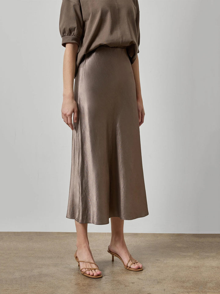Slub Woven Bias Skirt in Shiitaki