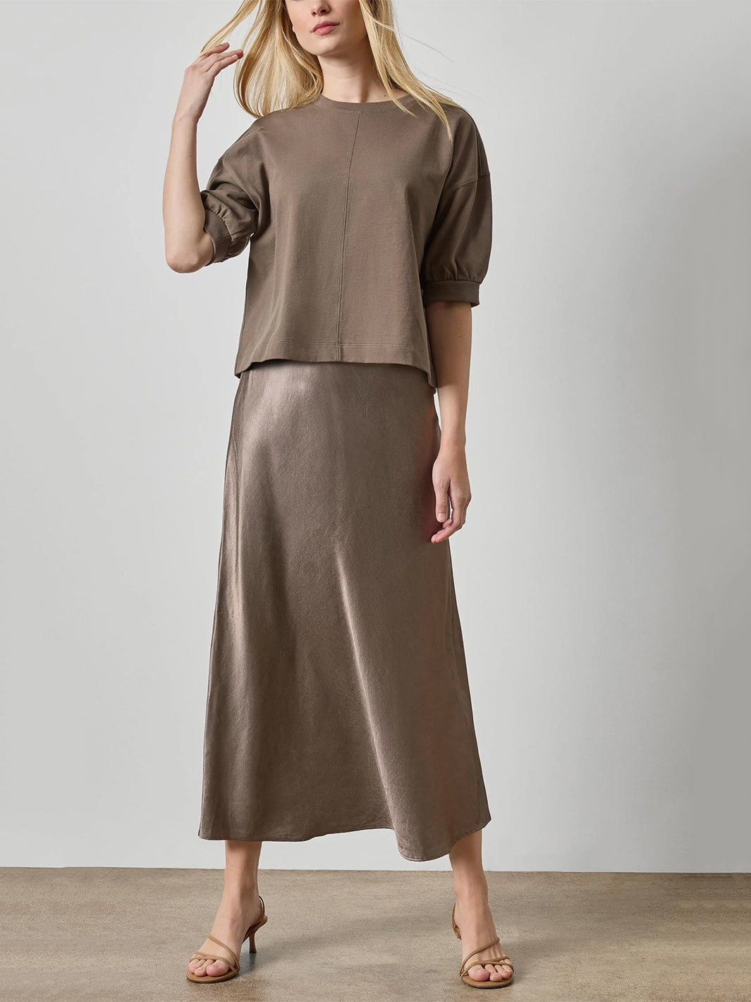 Slub Woven Bias Skirt in Shiitaki