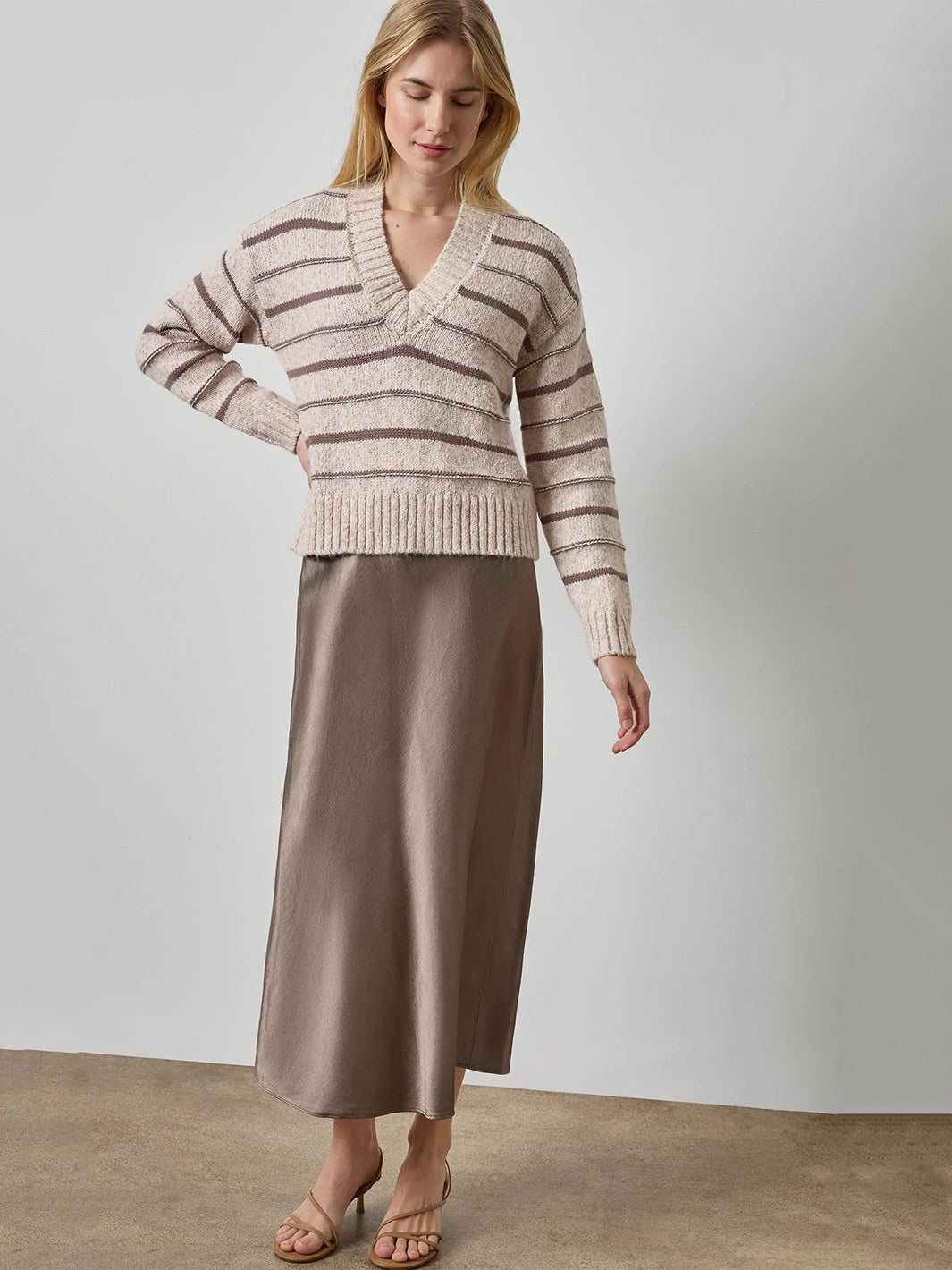 Slub Woven Bias Skirt in Shiitaki