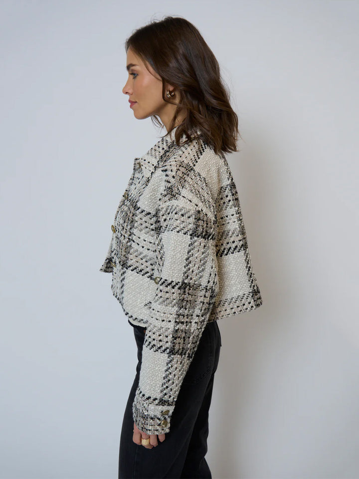 Billie Cropped Oversize Tweed Jacket in Plaid