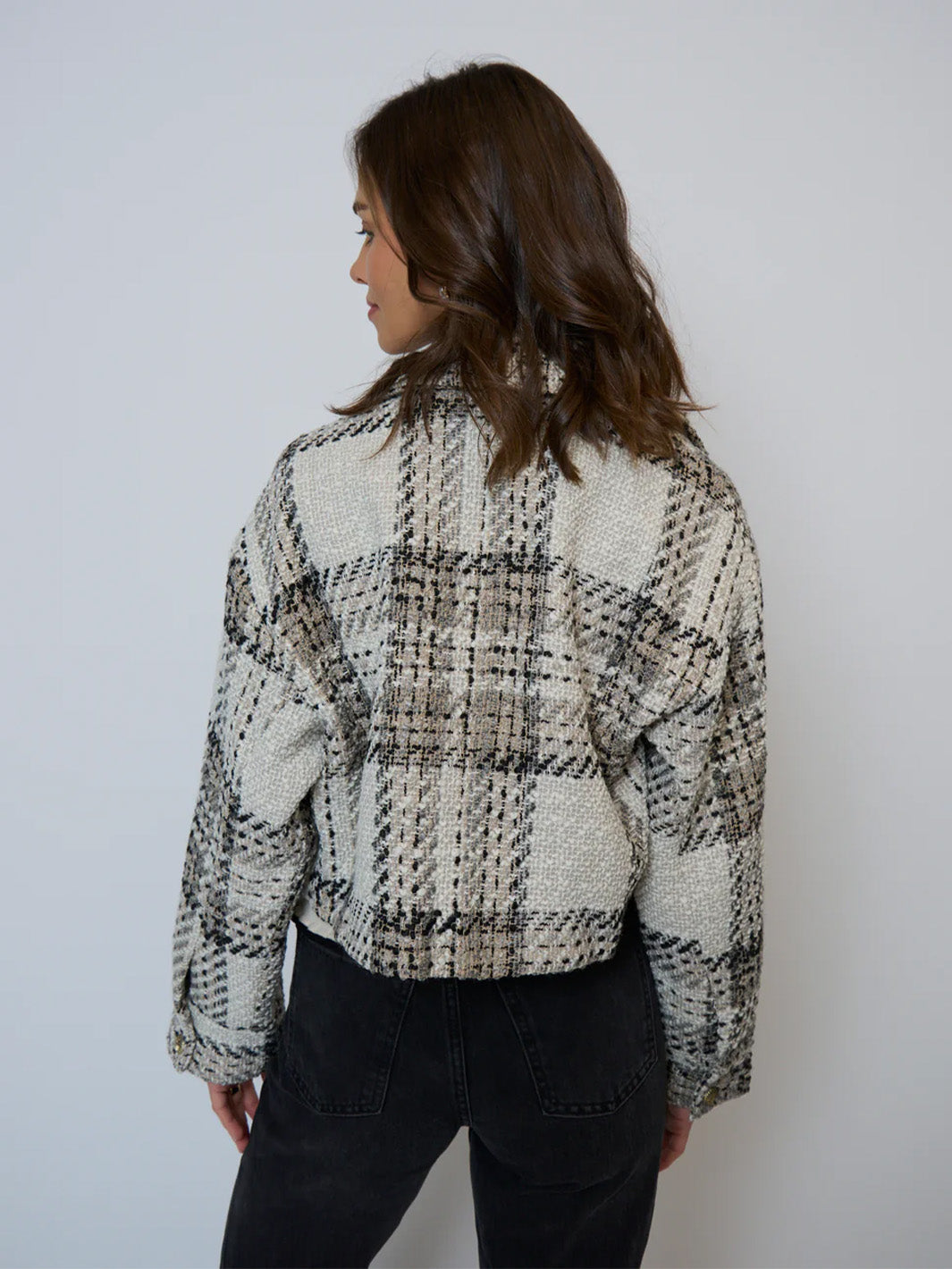 Billie Cropped Oversize Tweed Jacket in Plaid
