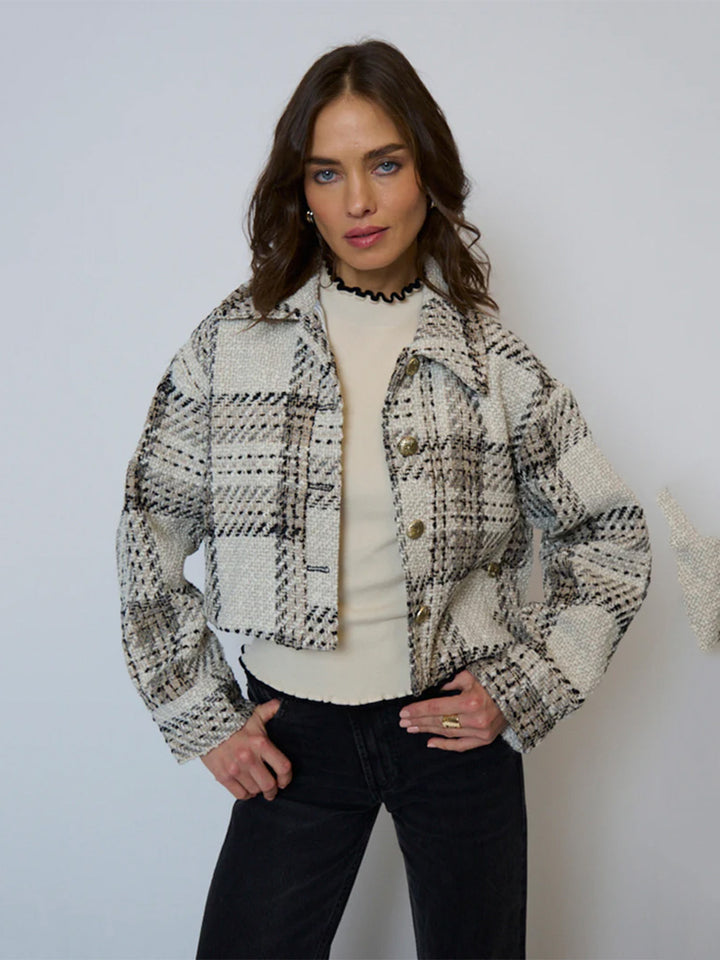 Billie Cropped Oversize Tweed Jacket in Plaid