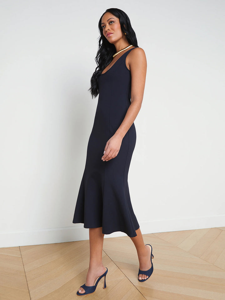 Bisous Flared Midi Dress in Midnight
