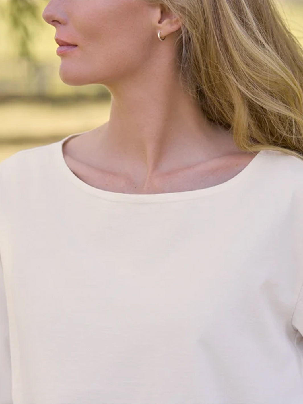 Ella Long Sleeve Boatneck Tee in Vintage White