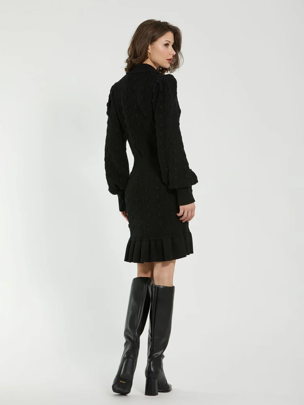 Bobble Knit Sweater Dress in Black