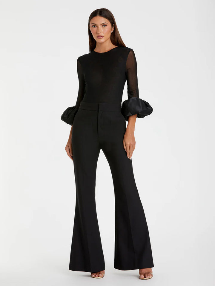 Mesh Long Sleeve Bodysuit w/ Satin Puff Sleeve