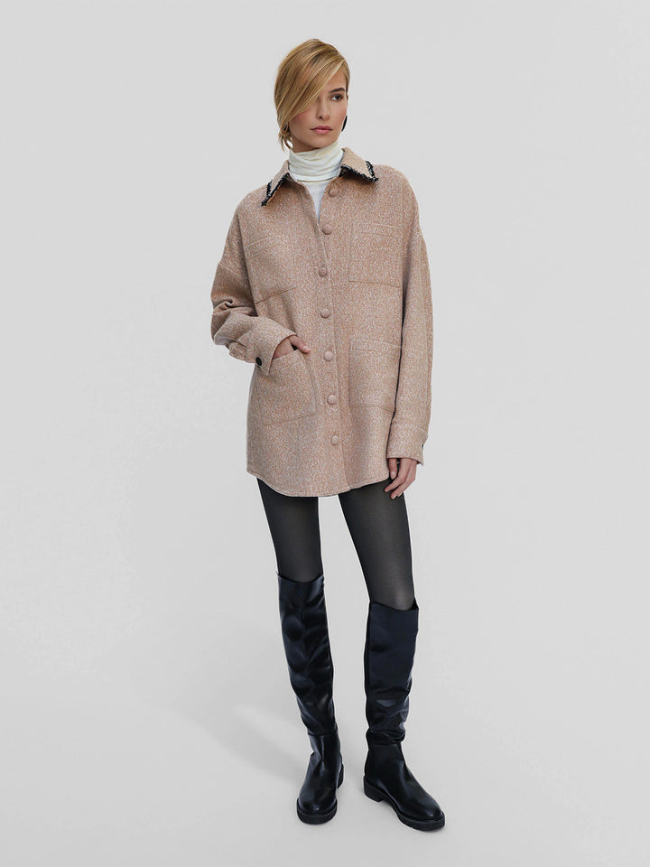 Athena Bouclé Trim Overshirt in Maple