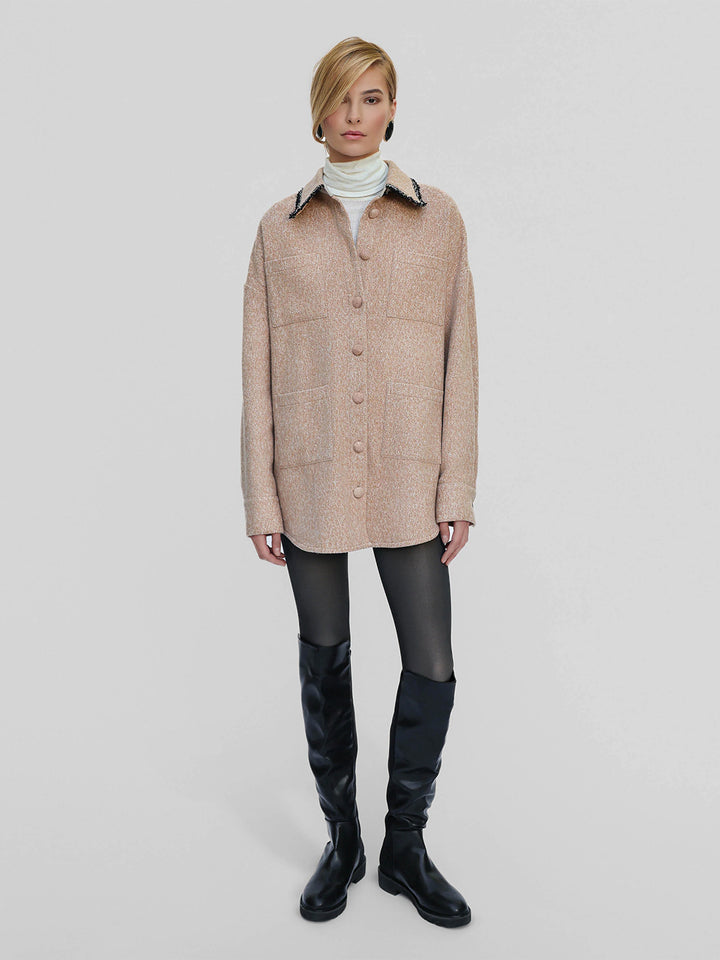Athena Bouclé Trim Overshirt in Maple