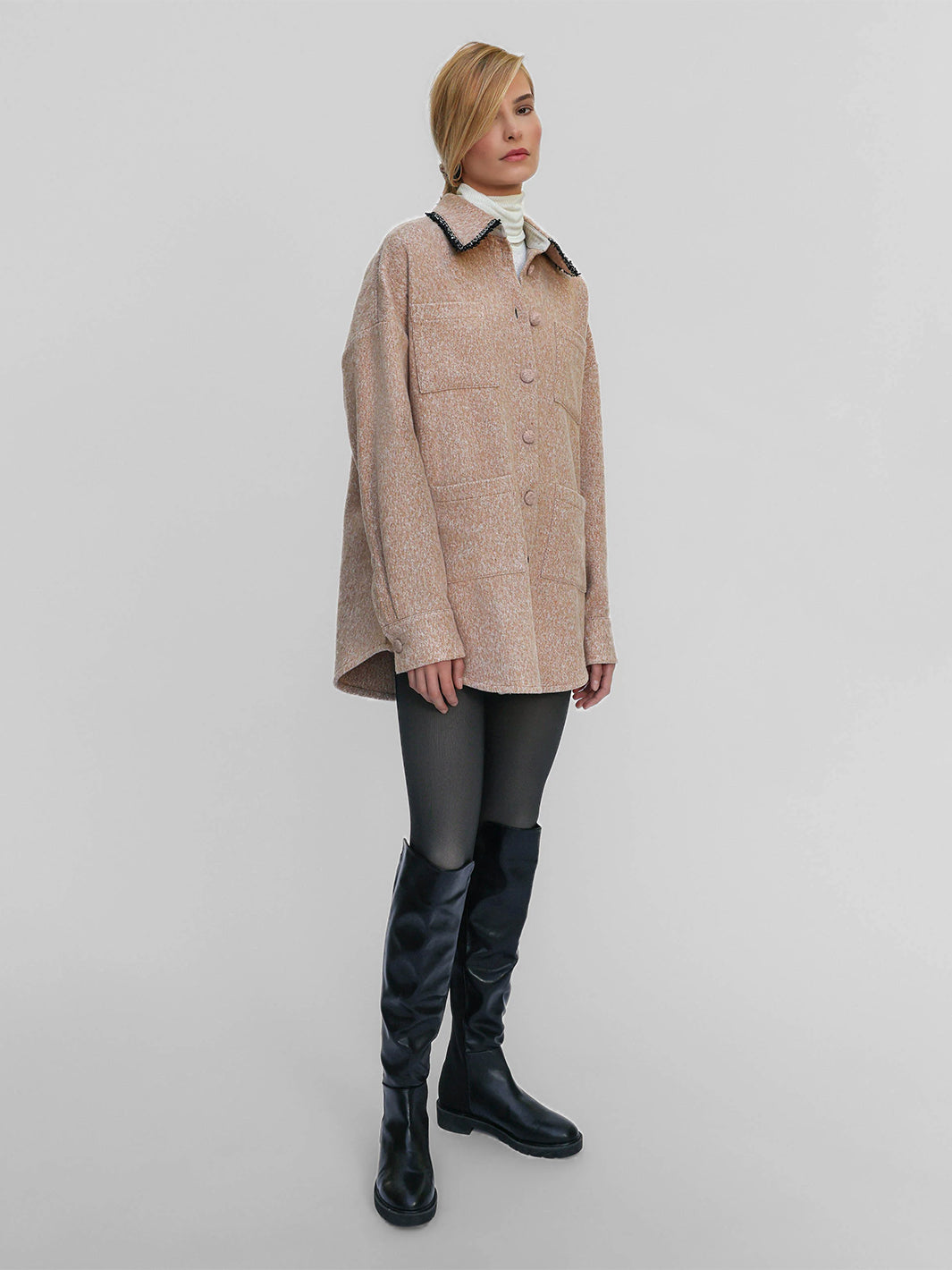 Athena Bouclé Trim Overshirt in Maple