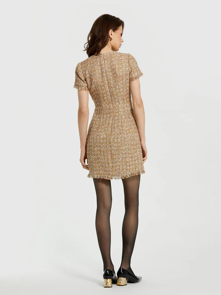 Boucle Short Sleeve Mini Dress in Latte Multi