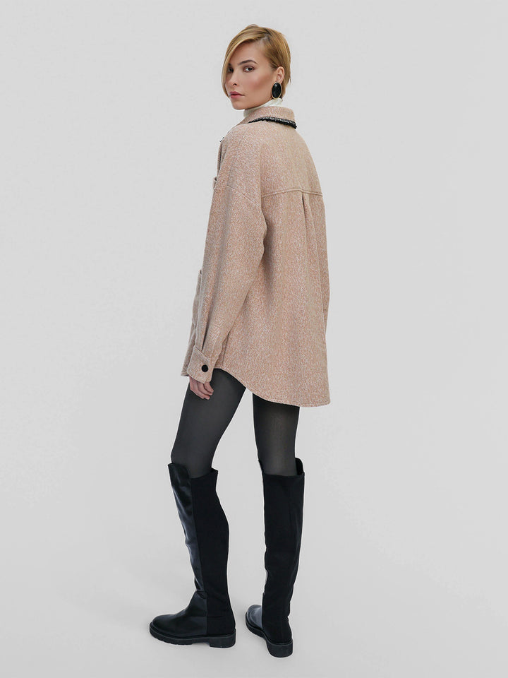 Athena Bouclé Trim Overshirt in Maple